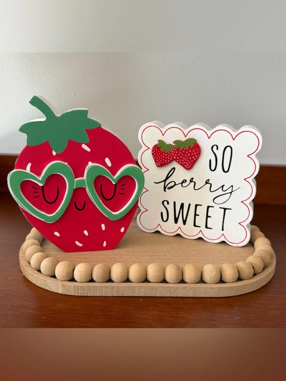 Farmhouse Gift Set Care Package Wooden Beaded Riser Strawberry Decor Berry Sweet